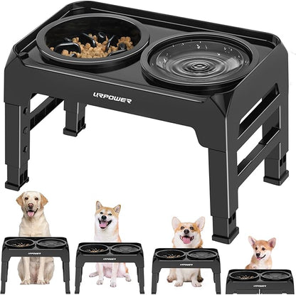 URPOWER Raised Dog Bowls 4 Height Adjustable Elevated Bowl Stand with Stainless Steel Water Bowl Non-Slip Dog Food Bowls Stand for Small Medium Large Dogs and Pets