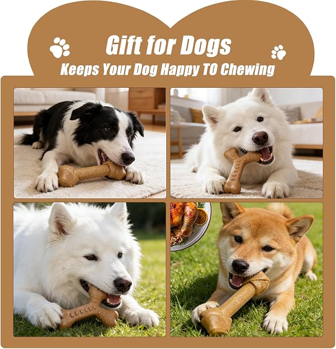 Dog Chew Toys for Aggressive Chewers, Durable Nylon & Wood Teething Toy with Chicken Flavor, Tough Chewing Dog Toys for Large Dogs (2Pack)