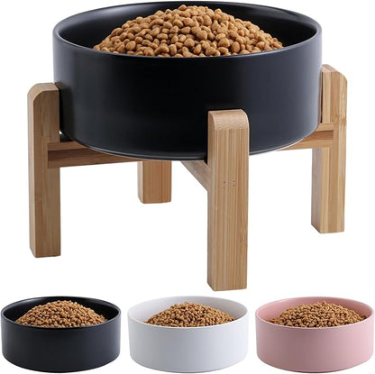 Black Elevated Dog Bowl Ceramic for Small Medium Sized Breed,Raised Dog Food Water Bowl with Stand,6 in 3.6 Cups Non Slip Pet Dish Heavy Weighted Marble Grey