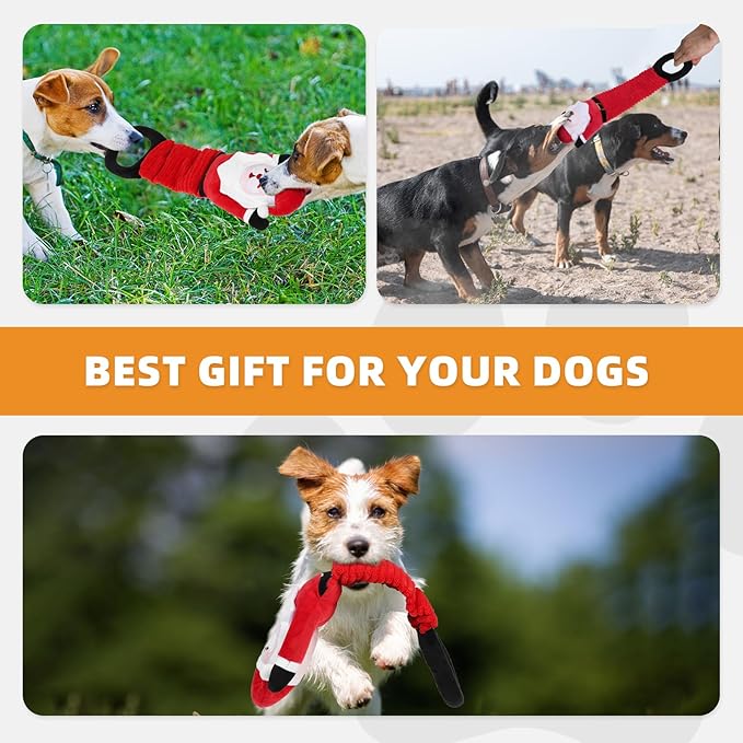 KOOLTAIL Christmas Santa Dog Toys, Tough Plush Dog Chew & Squeaky Toys with Crinkle Paper, Interactive Training & Tug of War Puppy Teething Toy for Indoor Outdoor Play for Small Medium Large Dogs