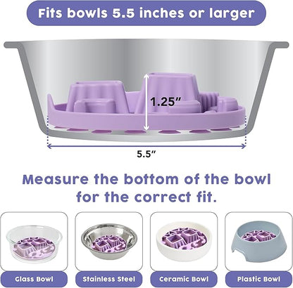 Awoo Snackaroni - Silicone Slow Feeder for Dog Bowls Over 5.5-Inches - Non-Slip, Wet and Dry Food-Compatible Pet Dish with Suction Cups - Extends Mealtime for Fast Eaters - Dishwasher Safe (Lavender)