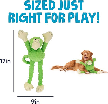 goDog Crazy Tugs Monkeys Squeaky Plush Dog Toy with Chew Guard Technology, Durable Fabric & Squeaker for Active Play, Green, Large