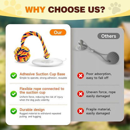 Interactive Dog Toys with Strong Gel Suction Cup, Durable Rope & Chew Ball, Dog Toys for Aggressive Chewers, Tug of War Dog Toy, for Small to Medium Dogs, Orange