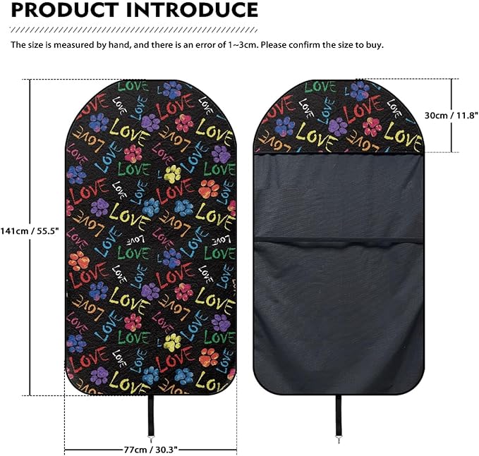Coldinair Love Colorful Dog Paws Print Towel Waterproof Sweat Beach Seat Cover Universal for Car Truck SUV Seat for Dog or Workout,Non-Slip and Easy to Install