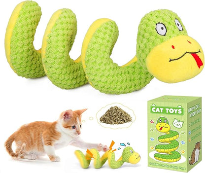 Retro Shaw 14" Large Crinkle Snake Cat Toy, Catnip & Silvervine Infused, Durable Chew Resistant Plush for Aggressive Chewers, Realistic Stuff Snake Interactive Kicker Toy for Large Indoor Cats