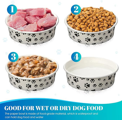60 Pieces Disposable Paper Dog Bowls Small Dog Dishes with Cute Pattern Pet Feeding Bowls Food and Water Dishes for Puppies Cats Travel Wet Dry Food Water(16 oz)