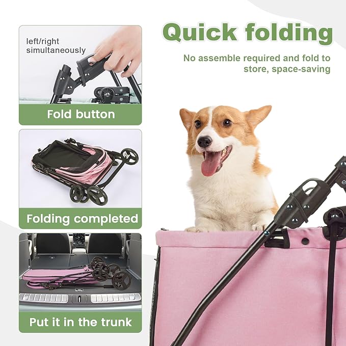 20% Larger Capacity, Wedyvko Dog Stroller for Medium/Small Pets w/Dog Poop Bags & Dispenser, Storage Pouch, Zipperless, Entry in/Out Easy, Max Load 55 lbs