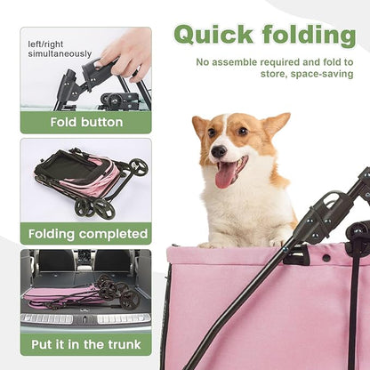 20% Larger Capacity, Wedyvko Dog Stroller for Medium/Small Pets w/Dog Poop Bags & Dispenser, Storage Pouch, Zipperless, Entry in/Out Easy, Max Load 55 lbs