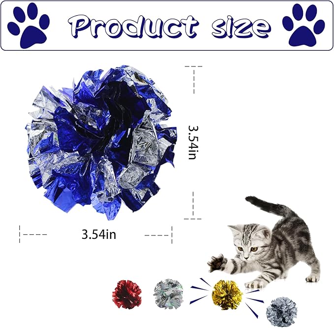 Andiker 3.54inch Mylar Cat Crinkle Balls, 4pcs Colorful and Sparkling Crinkle Ball Lightweight Easy to Carry Cat Ball Toy Interactive Cat Toys for Indoor Cats to Kill Time and Keep Fit (Single Color)