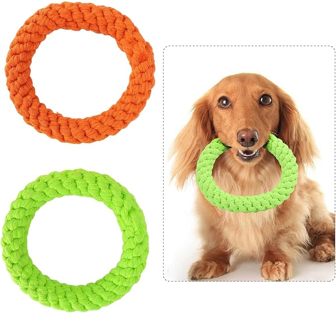 Cyrank 2PCS Ring Dog Toy, Indestructible Cotton Rope Toy for Dog Teething, Cleaning, Playing & Training, Medium & Large Dogs