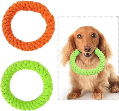 Cyrank 2PCS Ring Dog Toy, Indestructible Cotton Rope Toy for Dog Teething, Cleaning, Playing & Training, Medium & Large Dogs