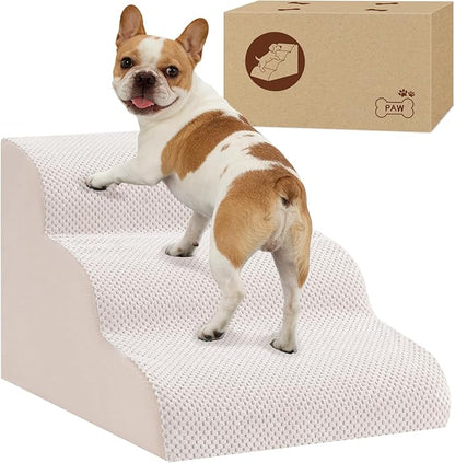 Dog Stairs for Small Dogs, 3-Step Dog Steps for Couch Sofa and Chairs, High-Density Foam Pet Steps Ramp with Removable Washable Cover for Older Injured Puppy Dogs and Cats, 13.78" H, Beige
