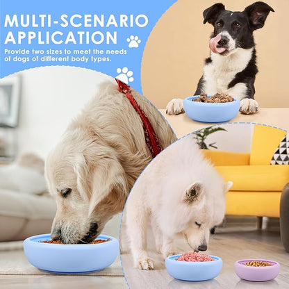 2 Pcs Dog Lick Bowl with Suction Cup, Non-Slip Slow Feeder Licking Mat, Large and Small Size, Dog Freeze Bowl for Small and Medium Dogs, BPA Free Silicone, Dishwasher Safe (Light Blue & Pink)
