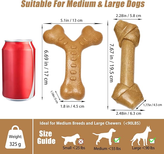Dog Chew Toys for Aggressive Chewers, Durable Nylon & Wood Teething Toy with Chicken Flavor, Tough Chewing Dog Toys for Large Dogs (2Pack)