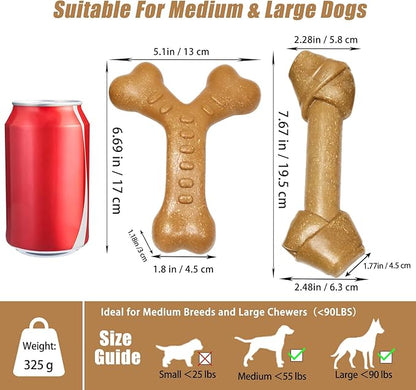 Dog Chew Toys for Aggressive Chewers, Durable Nylon & Wood Teething Toy with Chicken Flavor, Tough Chewing Dog Toys for Large Dogs (2Pack)