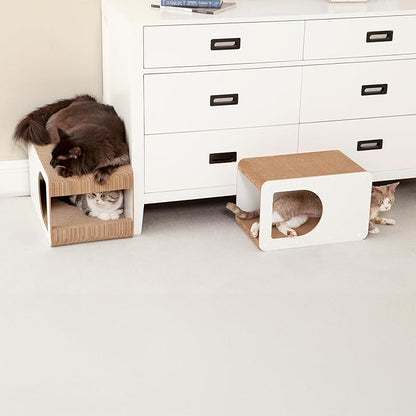 EHEYCIGA Cardboard Cat Scratcher House, 17-Inch Corrugated Cat Scratcher for Indoor Cats, Kitten Scratching Board Pad, White