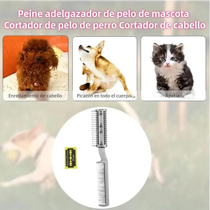 Pet Hair Thinning Comb Dog Hair Trimmer Cutter Comb with Extra Blade Dual-end Double-sided Dog Pet Grooming Tool
