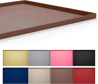 Hubulk Dog Feeding Mat,100% Waterproof Food Grade Silicone Pet Food and Water Bowl Placemat,Dishwasher, High Raised Edge to Prevent Spills,Nonslip Tray to Stop Messes on Floor（32"x24"x1.0", Brown）