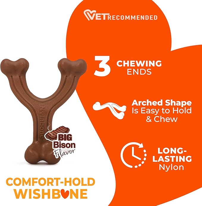 Nylabone Ergonomic Hold Wishbone Power Chew Toy for Dogs, Dog Toys for Aggressive Chewers, Bison Flavor, Small - Up to 25 Ibs, 1 Count