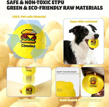 Dog Balls Tennis balls for Dogs, Interactive Dog Toys for Aggressive Chewers ,Indestructible Dog Toy to Keep Them Busy, Puppy Chew Toys for Teething, Durable Dog Ball for Medium Small (Fast Food-3.0")