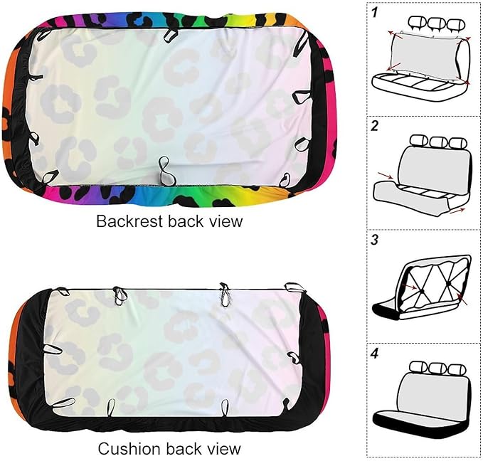 Women's Universal Fit Auto Soft Back Seat Cover, Fashion Decor Car Seat Cover Padded Rear Bench for Trucks SUV Compatible with Rainbow Cheetah Skin Leopard Print