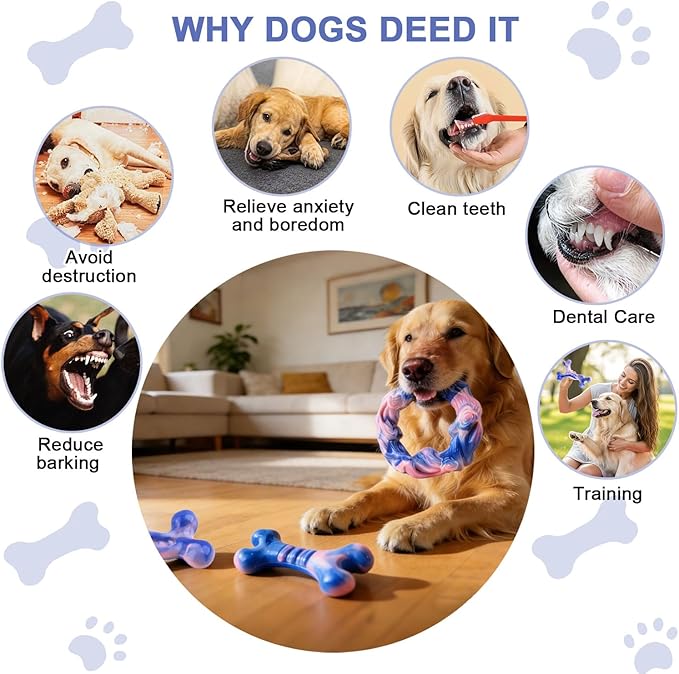 Rensh 3-Pack Tough Dog Chew Toys for Aggressive Chewers, Almost Indestructible Dog Toys for Medium Large Breed, Super Chew Toy to Keep Them Busy & Reduce Boredom, Teeth Cleaning Training, Milk Flavor