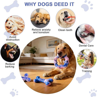 Rensh 3-Pack Tough Dog Chew Toys for Aggressive Chewers, Almost Indestructible Dog Toys for Medium Large Breed, Super Chew Toy to Keep Them Busy & Reduce Boredom, Teeth Cleaning Training, Milk Flavor