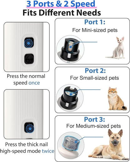 Electric Dog Nail Grinder with 2 Level LED Lights, 2 Speed Super Quiet and Low Vibration Rechargeable Pet Nail Grinder for Small Dogs and Cats - White