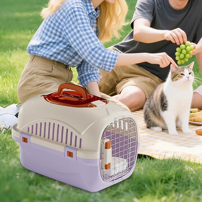 Detachable Pet Carrier for Small Animal, 2025 New Ventilated Plastic Dog Crates, Portable Hard-Sided Dog Crate with Handle for Puppies ＆ Cat Traveling, Hiking, Camping (Purple)
