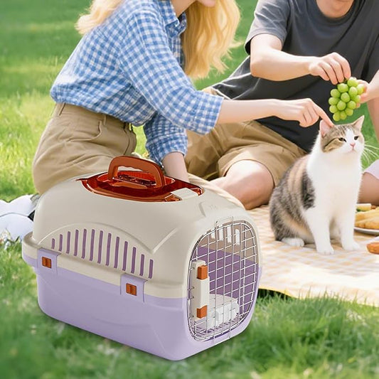 Detachable Pet Carrier for Small Animal, 2025 New Ventilated Plastic Dog Crates, Portable Hard-Sided Dog Crate with Handle for Puppies ＆ Cat Traveling, Hiking, Camping (Purple)