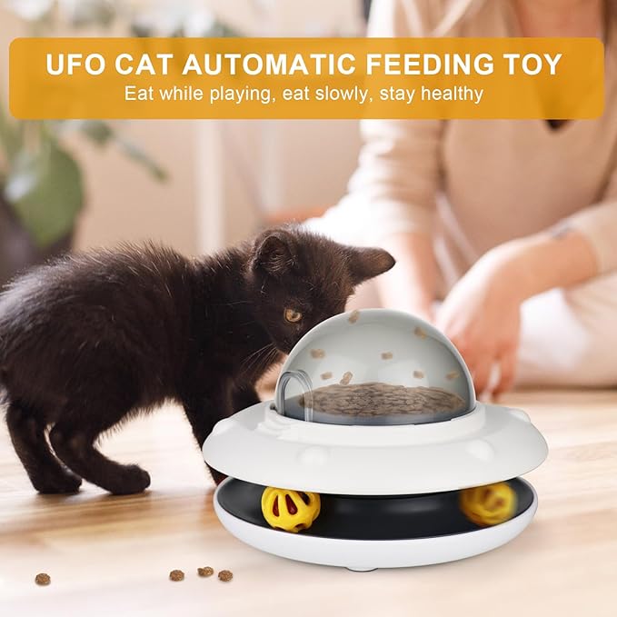 Smart Interactive Cat Feeder 2-in-1 Slow Feeder & Track Ball Toy with Bell Puzzle & Snack Dispenser Promotes Healthy Eating & Mental Stimulation for Cats Indoor
