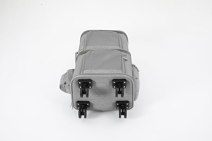 Rolling Pet Carrier for 2 Pets,Double-Compartment Pet Rolling Carrier with Wheels for 2 Pets,for Up to 22 LBS,Super Ventilated Design,Ideal for Traveling/Hiking/Camping (Grey)