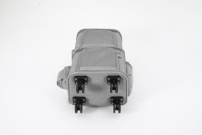 Rolling Pet Carrier for 2 Pets,Double-Compartment Pet Rolling Carrier with Wheels for 2 Pets,for Up to 22 LBS,Super Ventilated Design,Ideal for Traveling/Hiking/Camping (Grey)