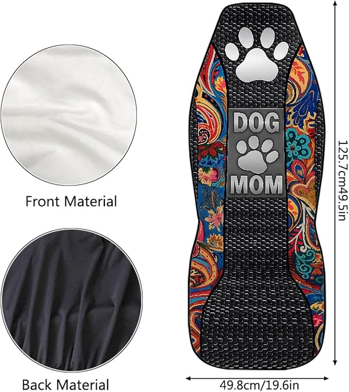 Dog Mom Paw Car Seat Covers Front Seats Boho Flower Waterproof Front Seat Covers Auto Interior Decor Bucket Seat Covers Suitable for Cars, SUV and Trucks