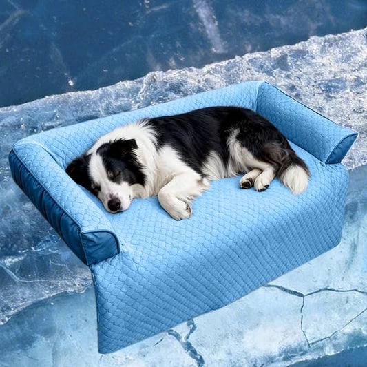GGIB Cooling Dog Bed Mat with Bolster Pillow Washable Dog Couch Cover Breathable Summer Pet Couch Bed Protector Indoor(Large, Cooling Blue)