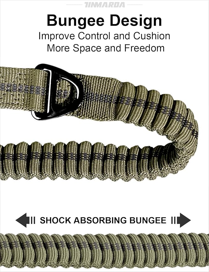Heavy Duty Dog Leash with 2 Padded Handles & Advanced Easy Metal Clip, 4-6FT Shock Absorbing No Pull Dog Leashes for Medium Large Dogs that Pull (Army Green)