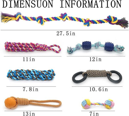 15-Piece Heavy Duty Dog Rope Toys for Large Aggressive Chewers, Indestructible Teeth Cleaning Tug of Toy, Knot + Toy Ball + Bell-Equipped Mini Frisbee.