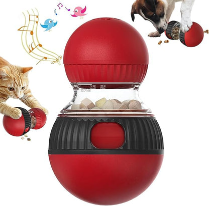 Treat Dispensing Cognitive Dog Toys Dog Puzzle Feeder Toy for Dogs and Cats with Bird Chirping Adjustable Food Dispenser Slow Feeding for Small Medium Large Dogs & Cats (Red)