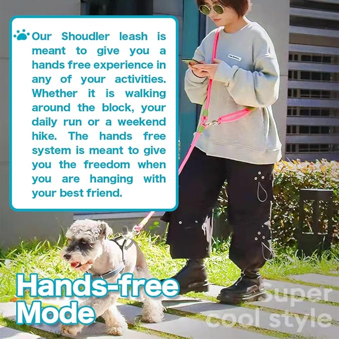 Hands Free Dog Leash - 13ft Reflective Rope for Large, Medium & Small Dogs - Walking, Jogging & Running, Dog Training Leash (Pink, 13Ft)