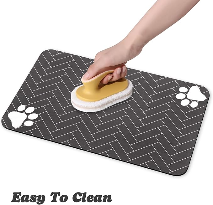 Dog Food Mats,Cat Absorbent Water Bowl Feeding Mats Pet Placemats for Food and Water Gray Wood Grain 17 * 30 inch