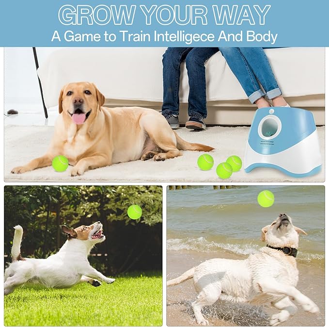 Automatic Ball Launcher for Dogs with 6pcs 2.3 Inch Etpu Tennis Balls,Thrower Distance 20-45ft,interacive Dog Toys for Indoor/Outdoor for Small Or Medium Dogs (White) (Green)