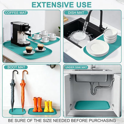 Small Silicone Pet Food Mat with Raised Edge for Food and Water Bowl, Square Dog Feeding Mats, Cat Food Trays for Floor Waterproof, Rubber Tray for Dogs and Cats, 12 x 12 x 0.7 Dark Turquoise