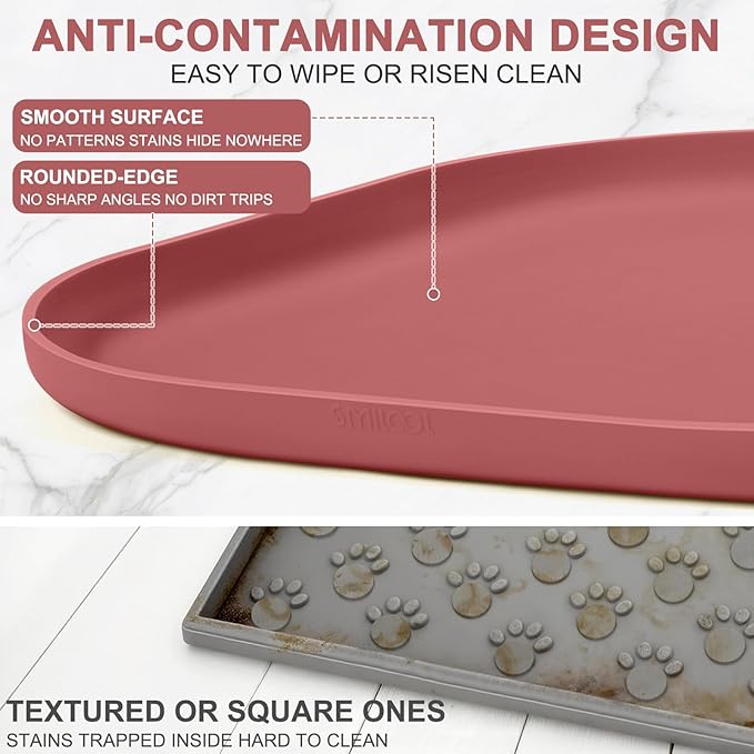 Silicone Pet Food Mat with Raised Edge for Food and Water Bowl, Dog Feeding Mats, Cat Food Trays for Floor Waterproof, Rubber Tray for Dogs and Cats, 19 x 12 x 0.7 Erythrinus