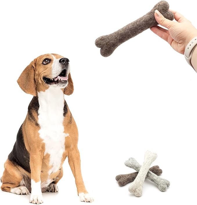 Glaciart One Felted Wool Dog Chew Bone (3 Pcs)| Durable Dog Chew Toy, Puppy Chew Toys for Teething & Dog Teeth Cleaning | Pet Toys Fetch Games & for Anxiety/Boredom | Great for Small or Medium