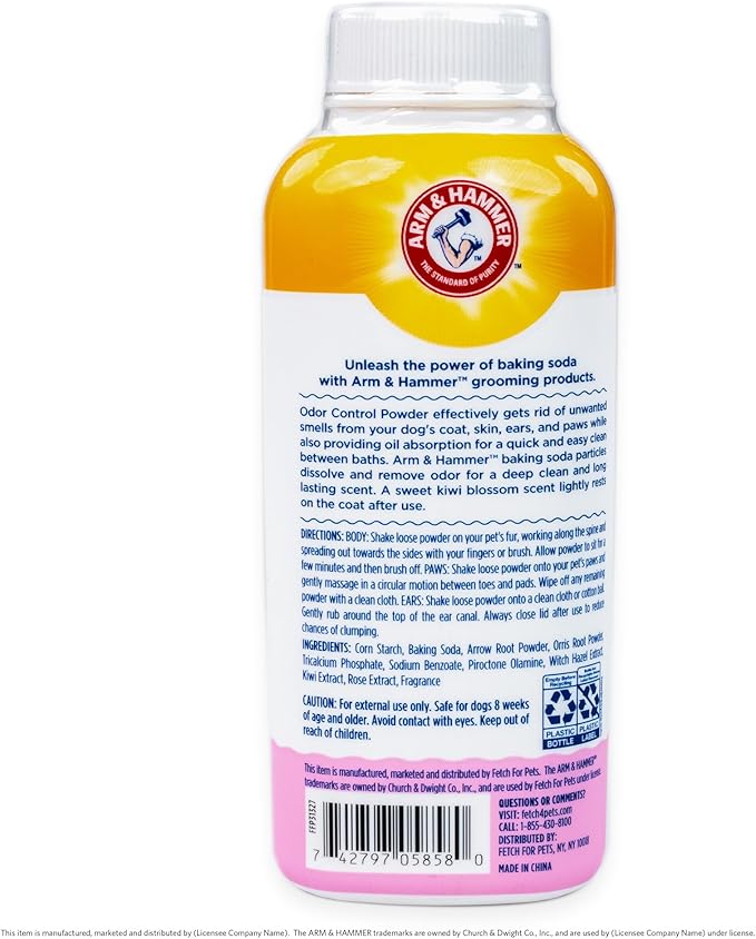 Arm & Hammer for Pets Odor Control Dry Shampoo Powder for Dogs & Puppies, Waterless Dog Deodorizer with Baking Soda, Paraben Sulfate and Dye Free Formula, Kiwi Blossom Scent, 4.2 Oz