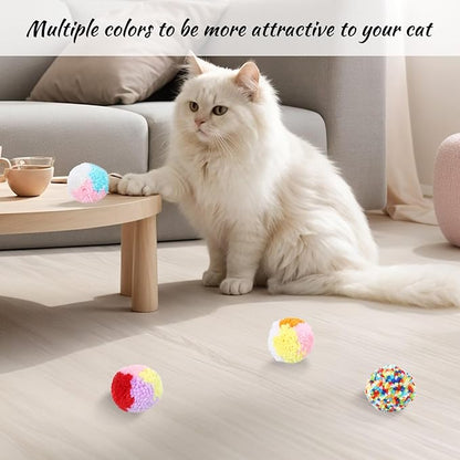6 PCS Cat Pom Pom Balls, Cats Balls Toy Multicolor Cat Toys for Indoor Cats Kitty Yarn Puffs Small Plush Soft Ball Lightweight Interactive Indoor Kitten Chasing Toy