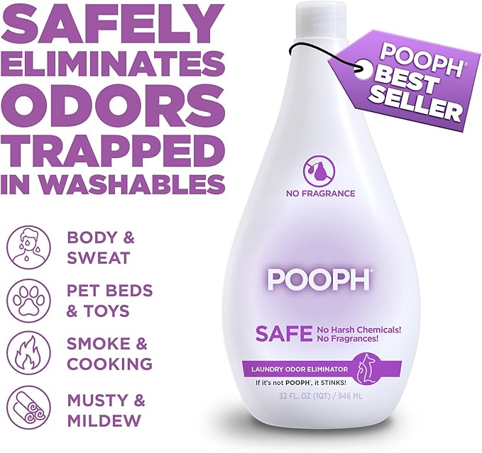 Pooph Laundry Additive 2 Pack 32oz Odor Eliminator for Clothes Pet Urine Smell Remover Fragrance Free Laundry Booster for Dogs Cats Sweat Smoke Odor
