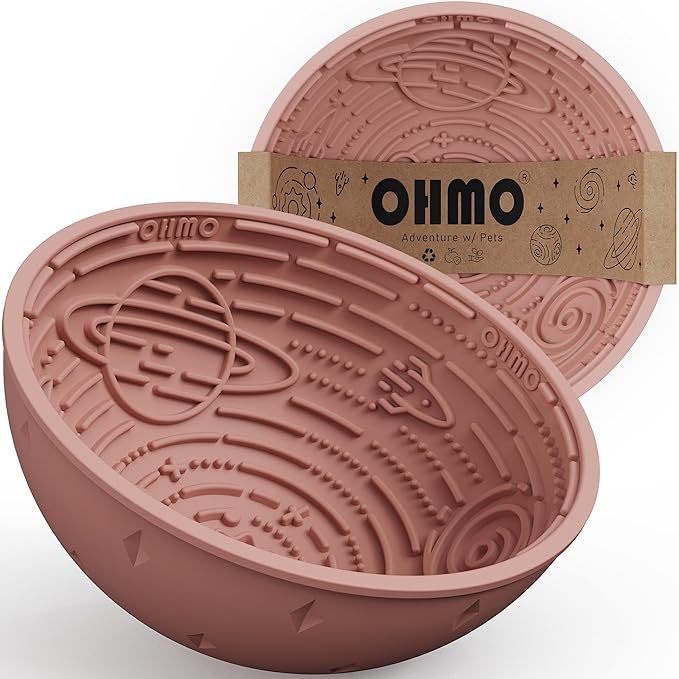 OHMO Slow Feeder Bowl Lick Mat for Dogs(Coral, 6.3") Interactive Soft Silicone w/Wobbly & Stable Galaxy Design, Reduces Pet Boredom Anxiety, Easy Clean