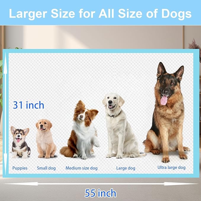 XXXL Puppy Pee Pads for Dogs 31"x55" 100 Count, Extra Large Dog Pee Pads, Leak-Proof & Super Absorbent Dog Pee Pads, Thicken Disposable Potty Pads Puppy Training Pads for Cats Rabbits