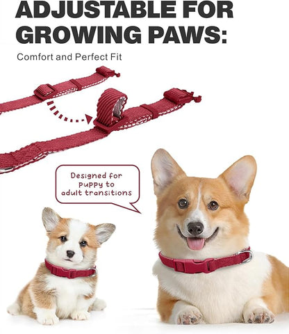 Dynmeow Soft and Breathable Cotton Dog Collar, Durable Adjustable Pet Collar with Quick-Release Buckle, Lightweight for Sensitive Skin for Small and Medium Dogs, Red, S